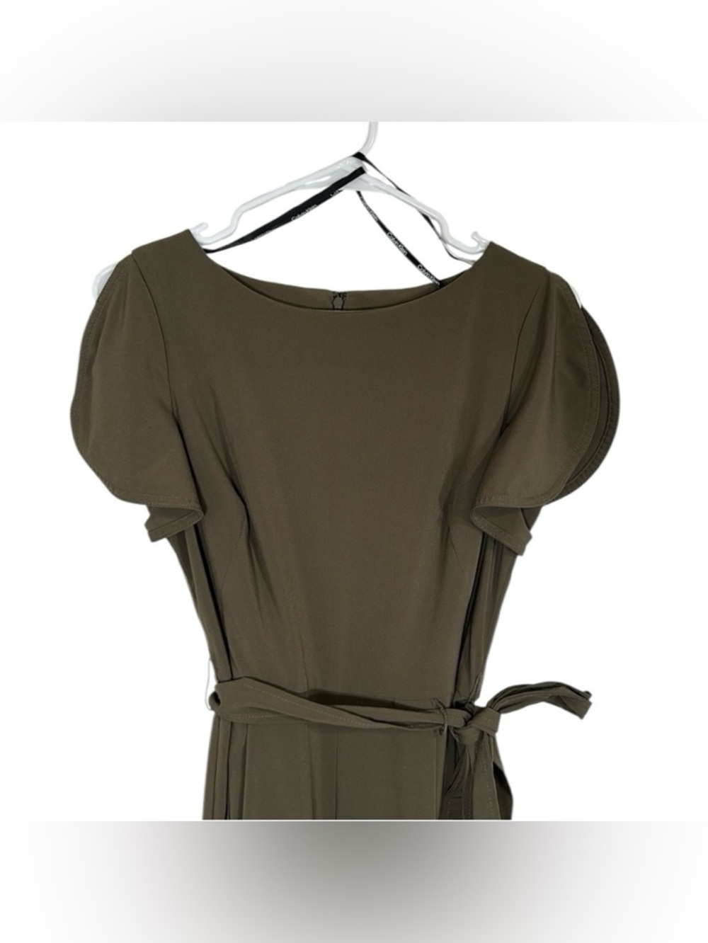 NEW Olive Green Cropped Belted Jumpsuit Sz 8 - Picture 3 of 13